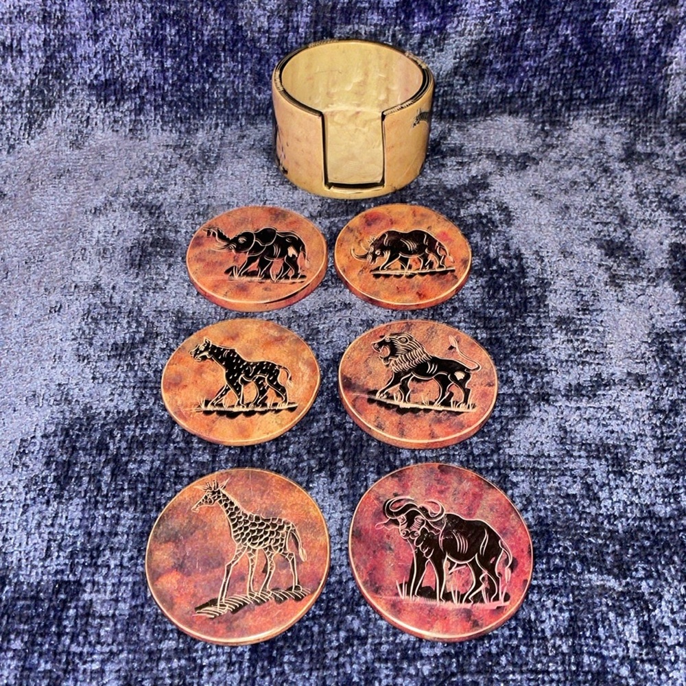 Set of 6 Animal Design Coaster Set.  Ceramic.  3” diameter. - Picture 5 of 6